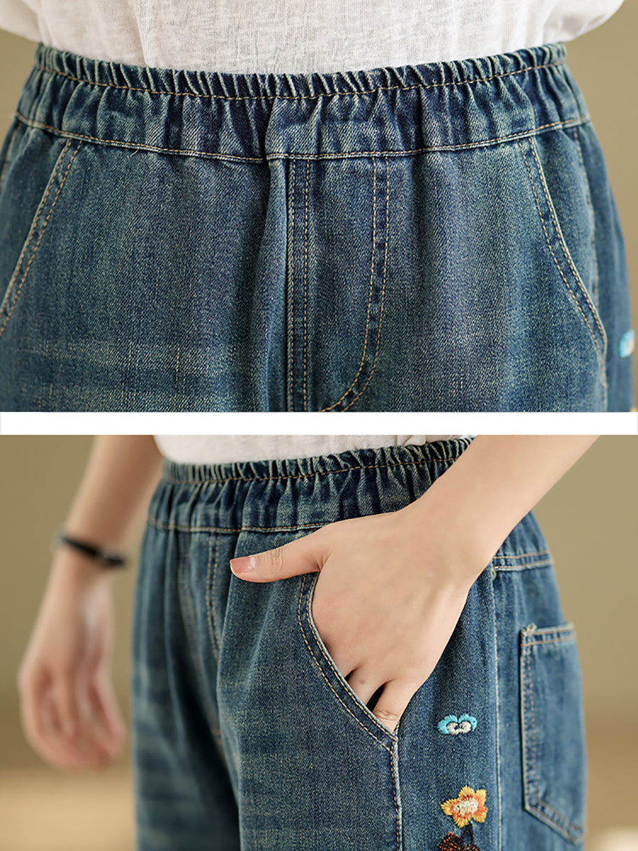 Pants Embroidery Wide-leg Retro Denim