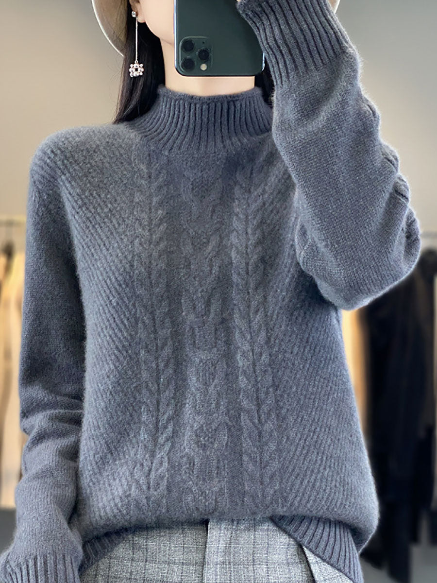 Autumn Half Turtleneck Wool Warm Twist Knit Sweater Av1009