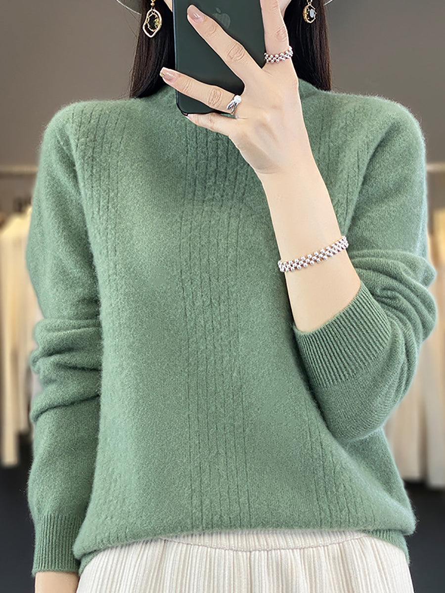 Autumn Cable Knit 100%wool Half Turtleneck Sweater Qn028