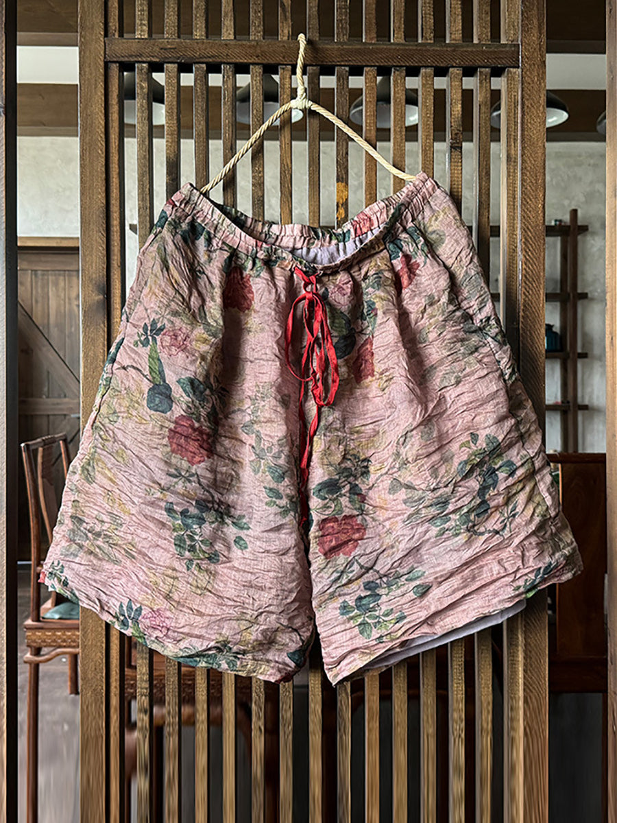 Summer Flower Loose Ramie Shorts Rr1024