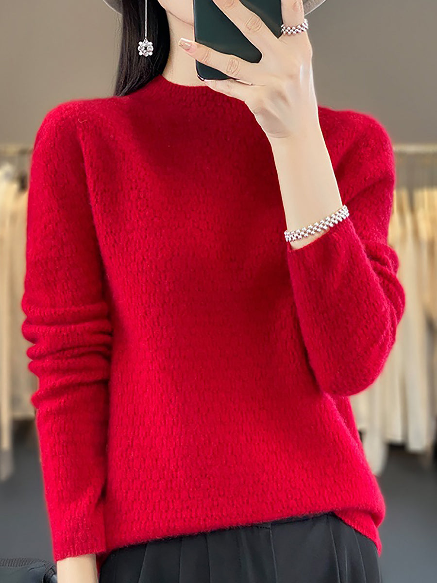 Autumn Knit 100%wool O-neck Sweater Wu010