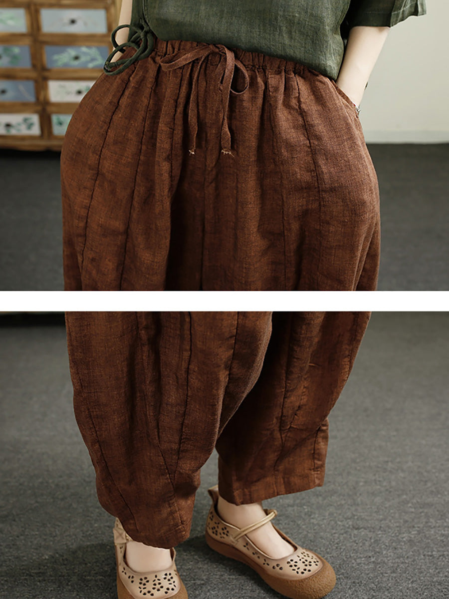 Summer Retro Spliced Harem Linen Pants Cx010