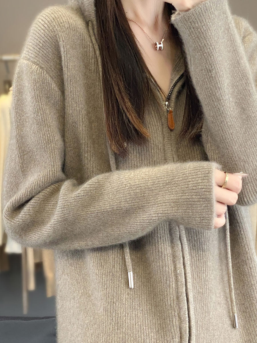 Autumn 100%wool Hooded Cardigan Sweater Ba1059