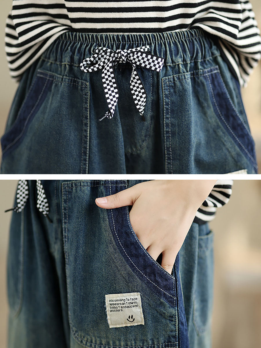 Pockets Washed Denim Harem Pants At1003