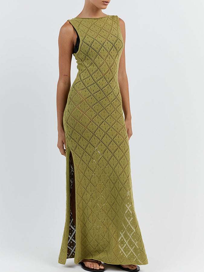Knitted Slit Holiday Beach Maxi Dress