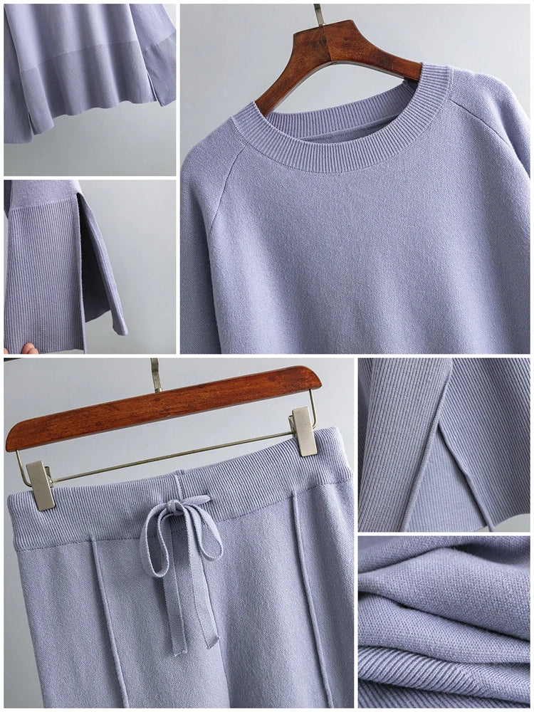 Losse Two Piece Sets Knitwear Oversized Sweater and Flared Pants Sets Knit Tracksuit Sweater Outfits