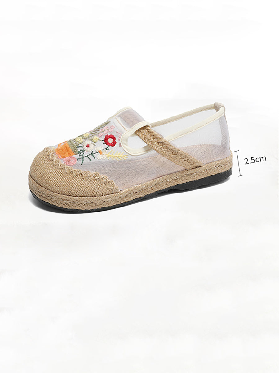 Summer Flower Embroidery Linen Spliced Shoes Ty1030