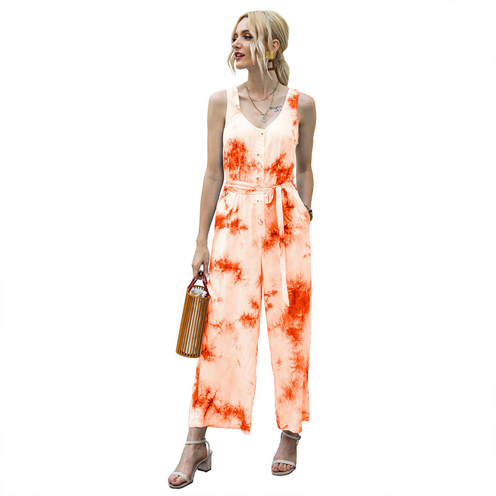 Summer Tie Dye Jumpsuit Waist Tight Jumpsuit