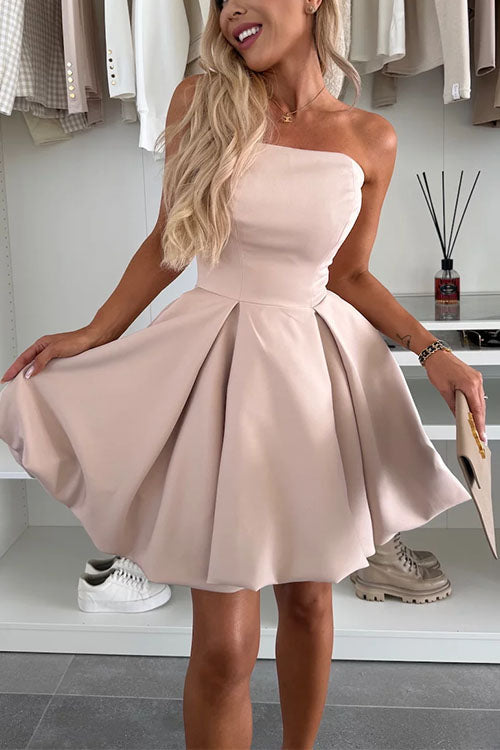 Strapless Tube Pocketed Bubble Mini Dress