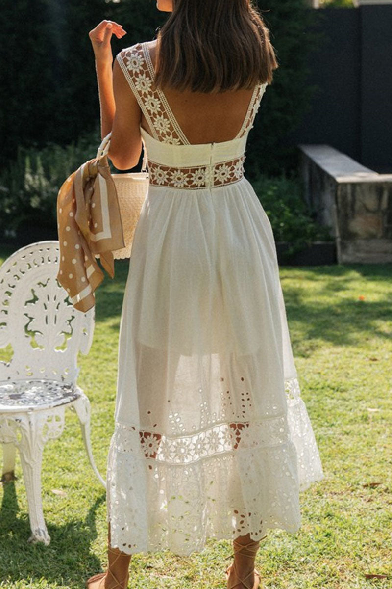 Sweet Split Joint Spaghetti Strap Waist Skirt Dresses