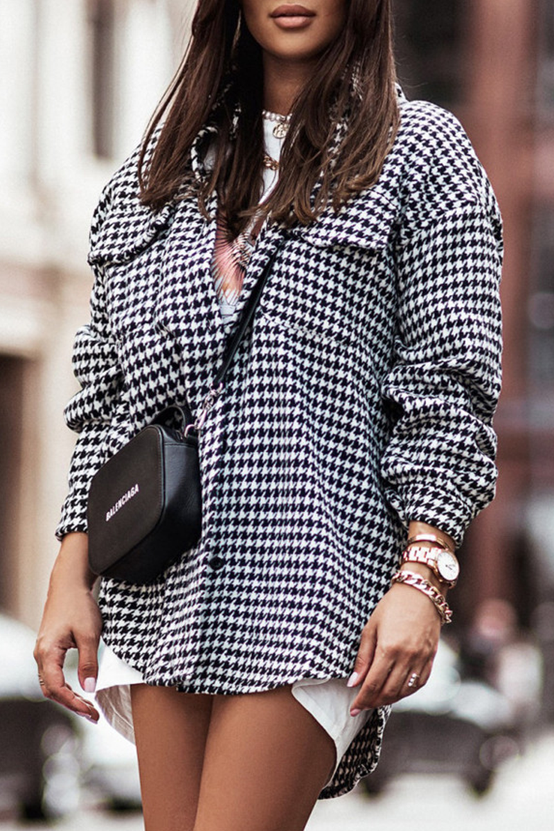 Plaid Pocket Buckle Turndown Collar Blouses (3 Colors)
