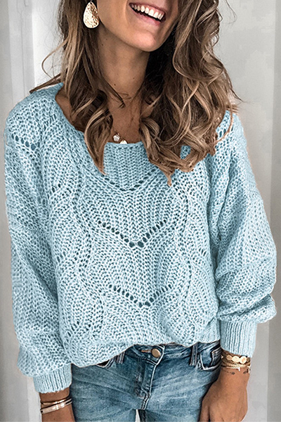 Hollowed Out Patchwork O Neck Sweaters(5 Colors)