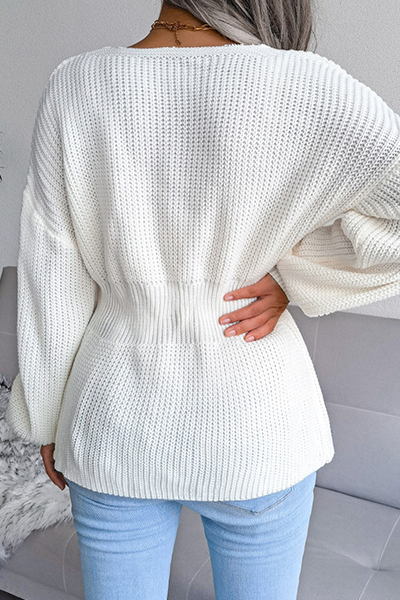 Patchwork Flounce V Neck Sweaters(3 Colors)