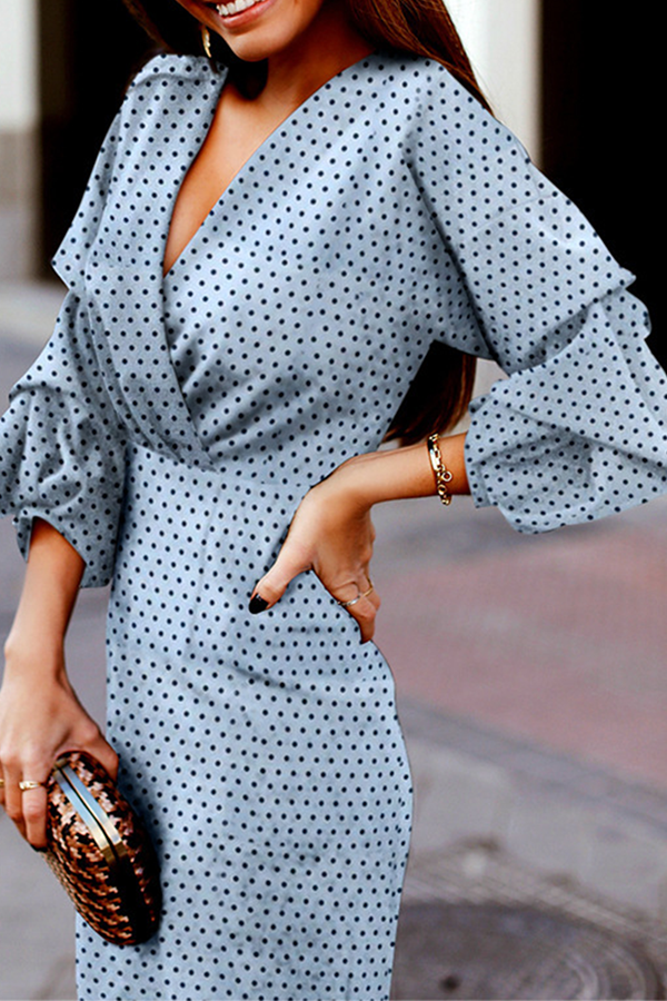 Polka Dot Patchwork Fold V Neck Waist Skirt Dresses