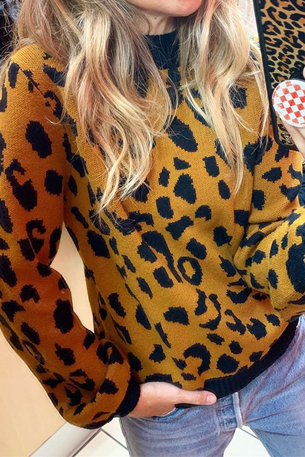 Leopard O Neck Sweaters