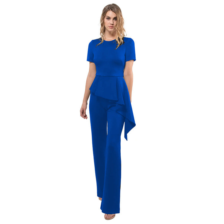 Summer Clothing Short Sleeve Lotus Leaf Jumpsuit Tight Trousers