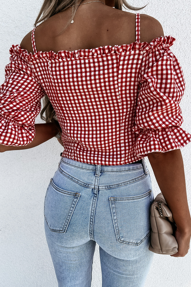 Plaid Spaghetti Strap Blouses(3 Colors)