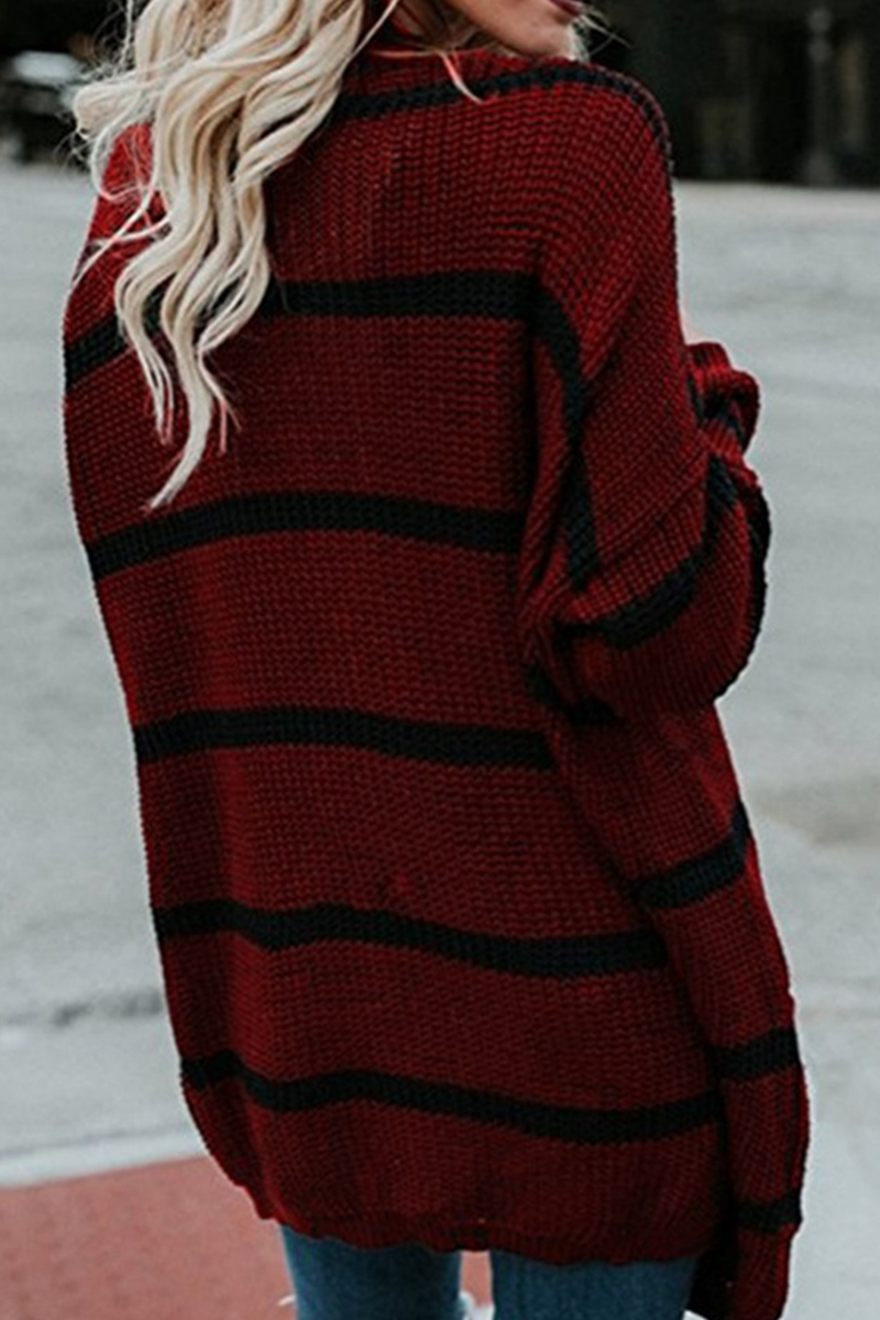 Striped Split Joint Cardigan Collar Outerwear