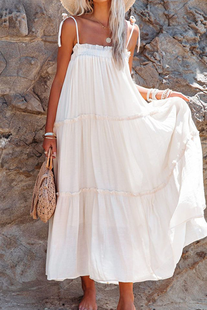 Patchwork Spaghetti Strap Cake Skirt Dresses(3 Colors)