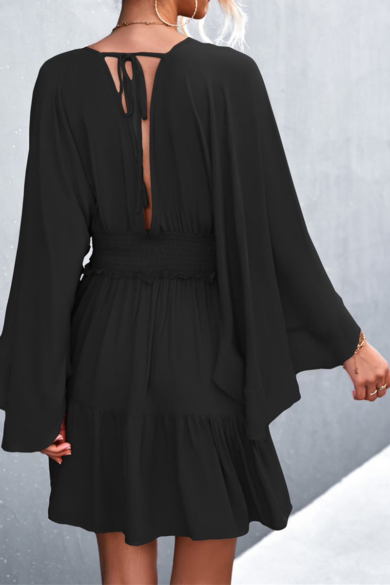 Patchwork V Neck Waist Skirt Dresses(3 Colors)