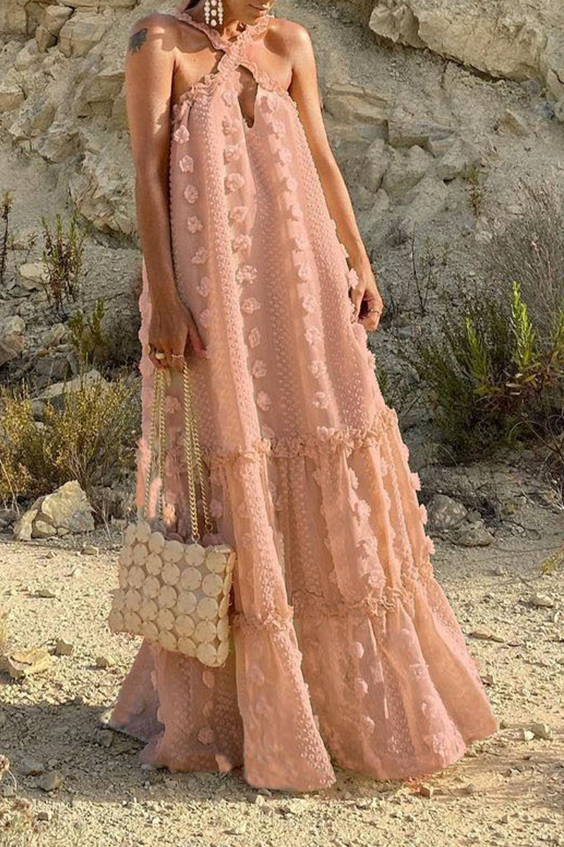 Patchwork Halter Cake Skirt Dresses