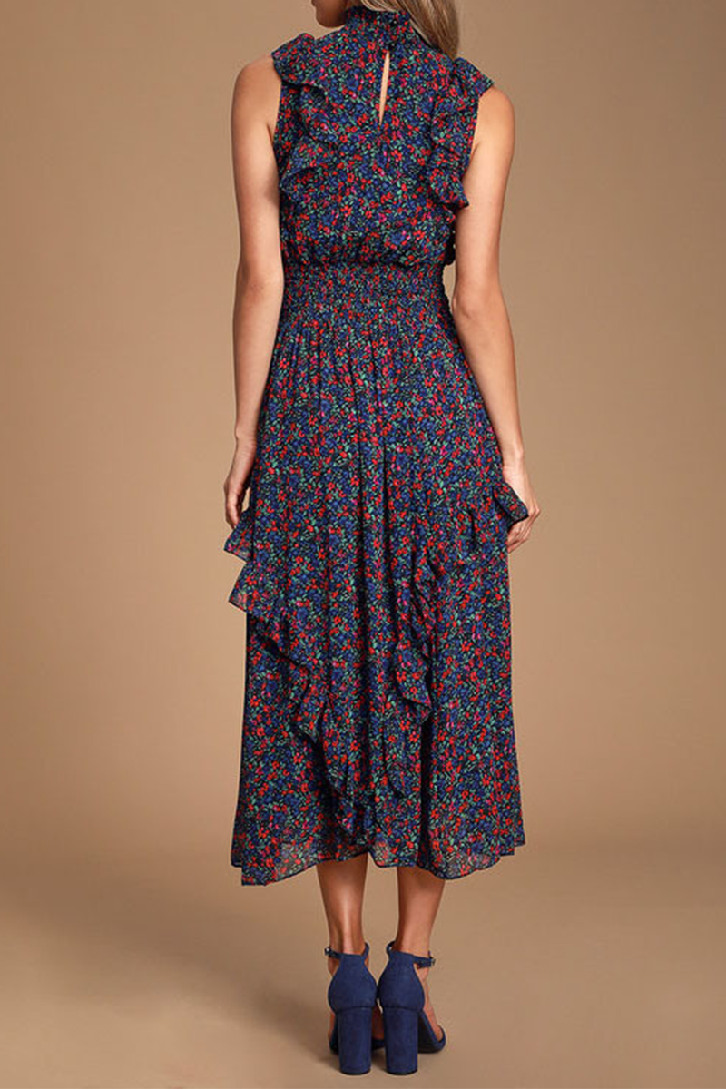 Print Flounce Half a Turtleneck Waist Skirt Dresses