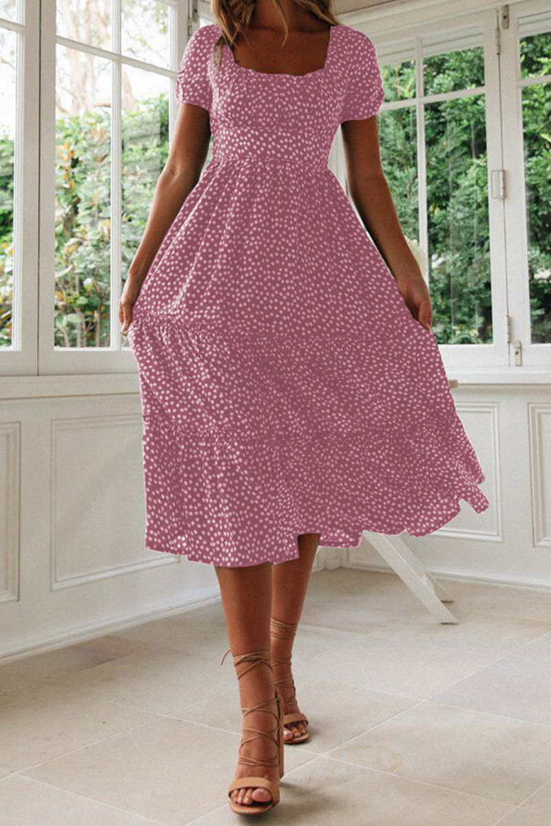 Dot Patchwork Square Collar Cake Skirt Dresses(8 Colors)