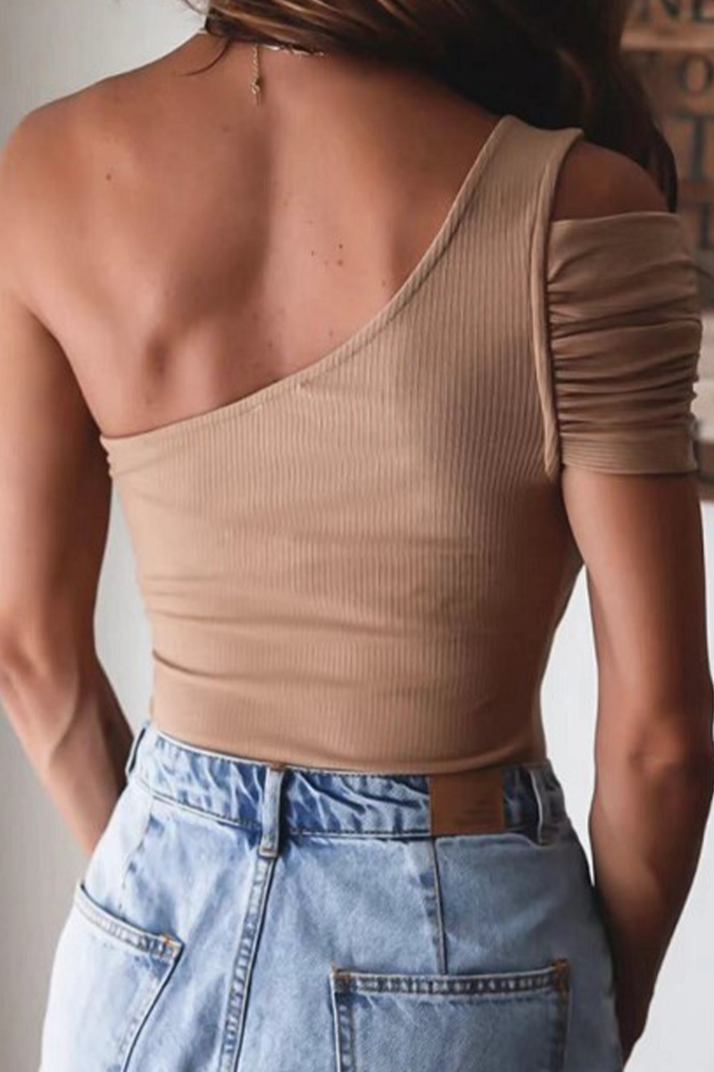 Patchwork One Shoulder T-shirts(3 Colors)