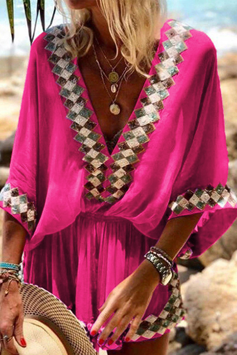 Patchwork V Neck Straight Jumpsuits(4 Colors)