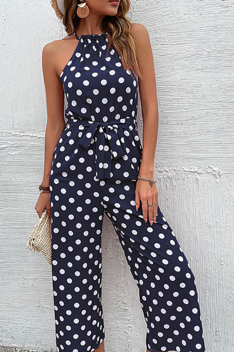 Dot Patchwork Halter Straight Jumpsuits(4 Colors)