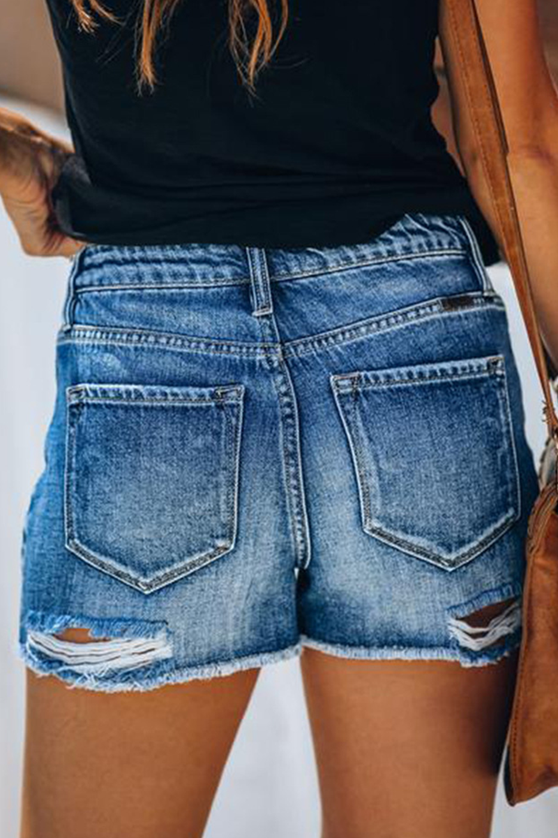 Ripped Mid Waist Skinny Denim Shorts