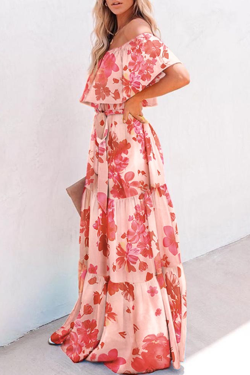 Gradual Change Flounce Off the Shoulder Cake Skirt Dresses(4 Colors)