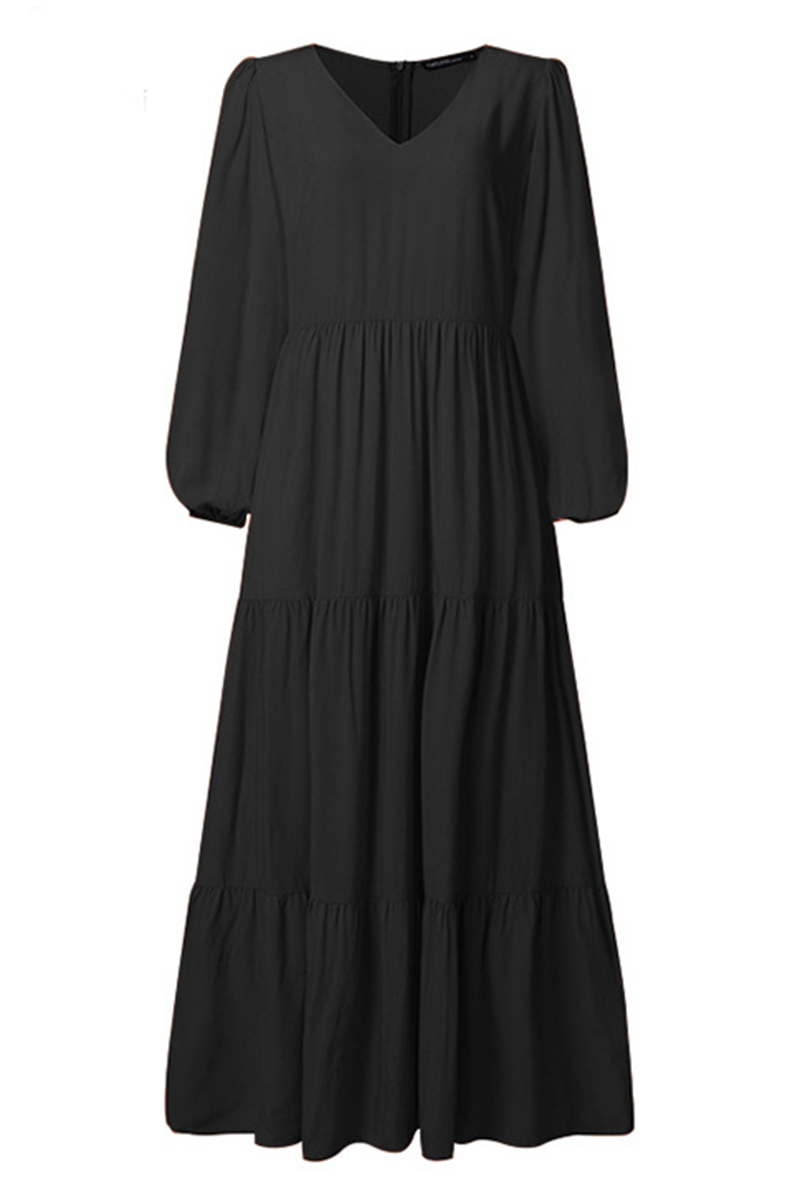 Flounce U Neck Cake Skirt Dresses(3 Colors)