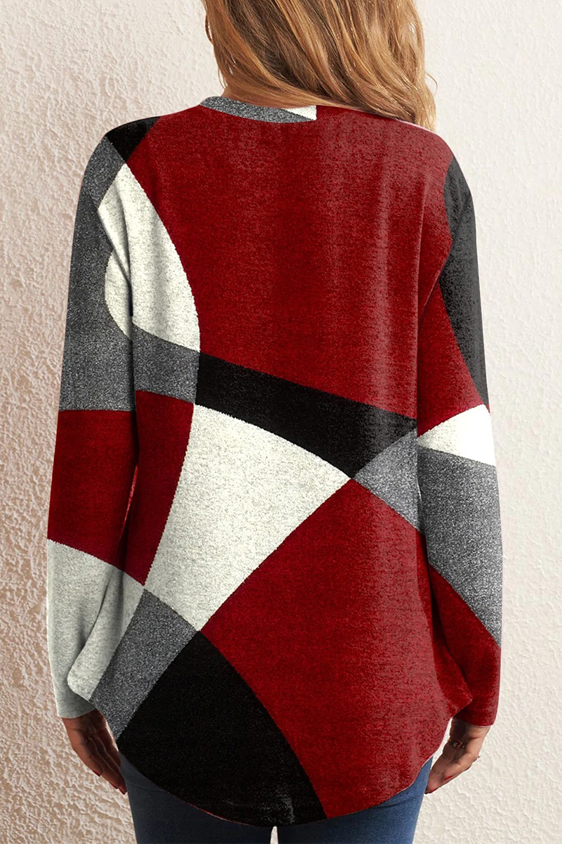 Print Patchwork O Neck Sweaters(5 Colors)