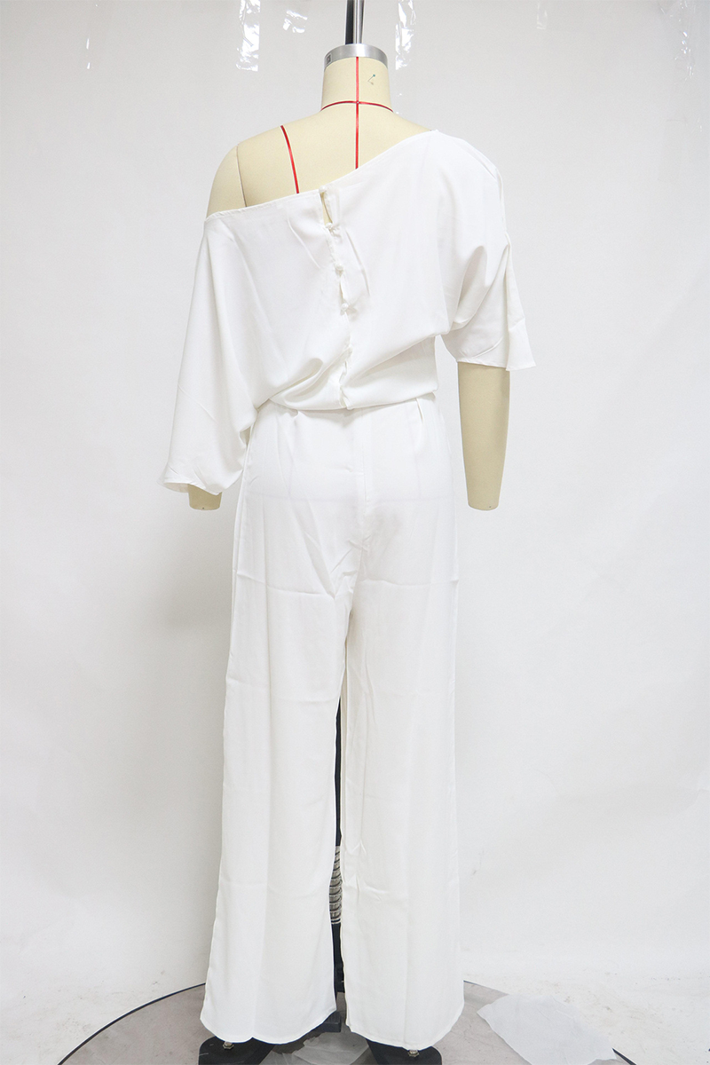 Patchwork One Shoulder Straight Jumpsuits