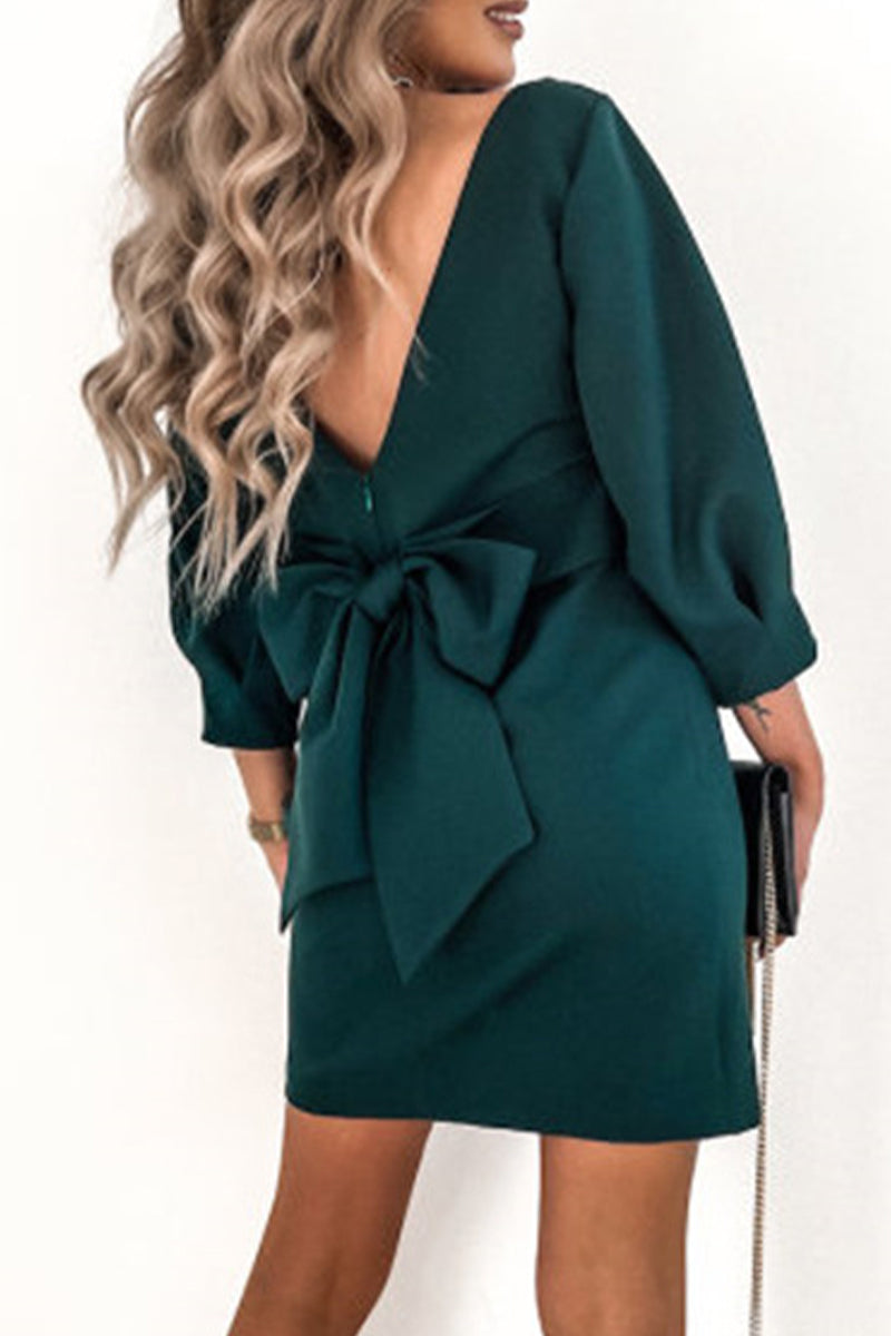 College With Bow O Neck Pencil Skirt Dresses(3 Colors)
