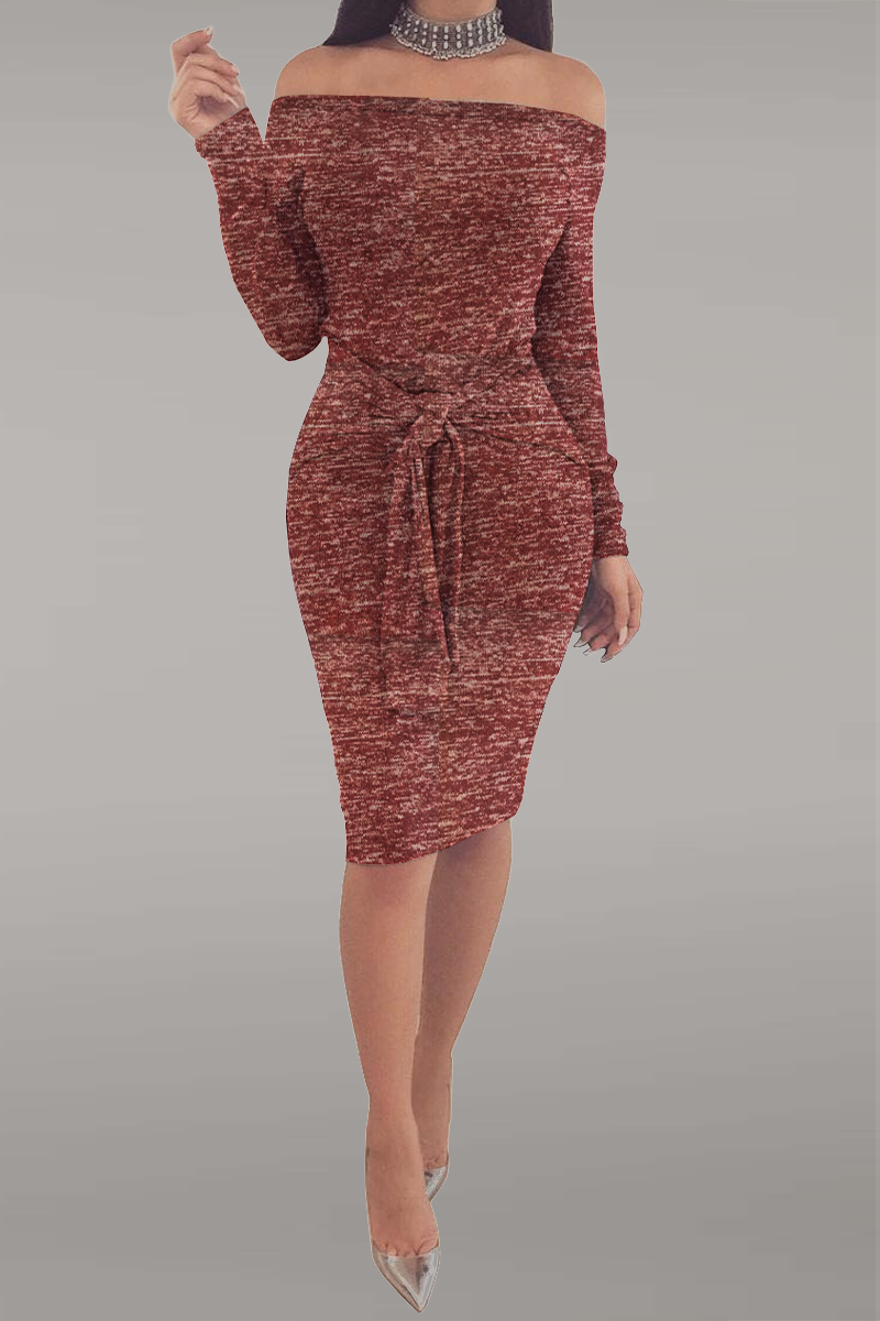 Street Patchwork Off the Shoulder Pencil Skirt Dresses(5 Colors)