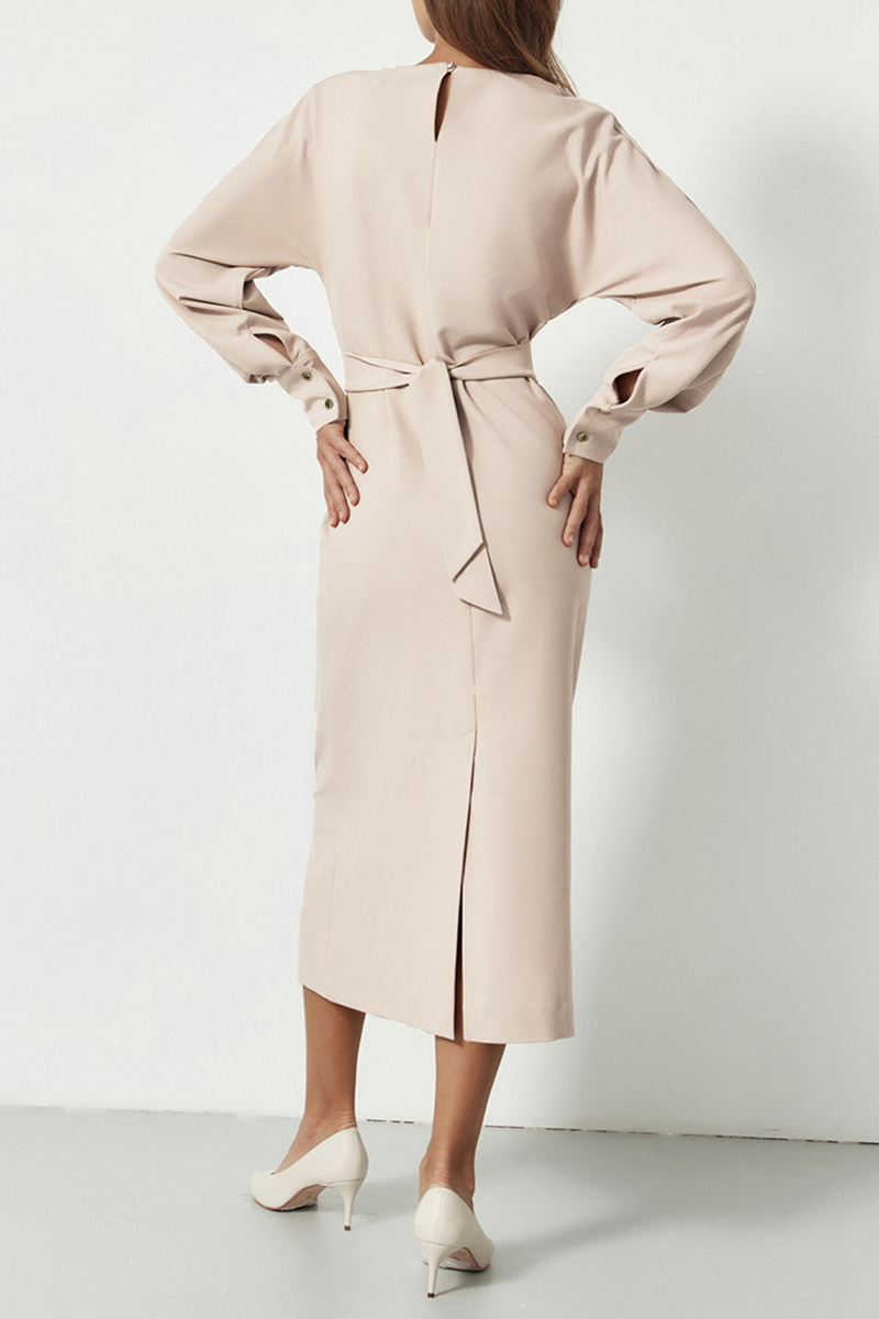 Street Patchwork O Neck Waist Skirt Dresses
