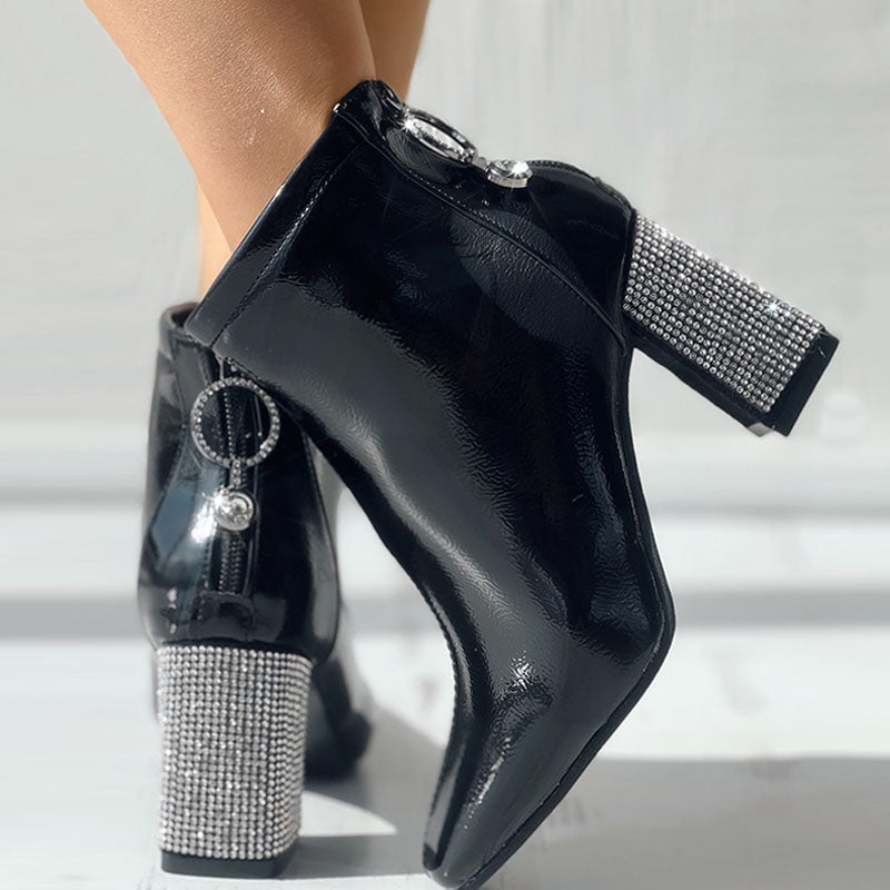 Patchwork Rhinestone Pointed Out Door Shoes (heel Height 2.76in)
