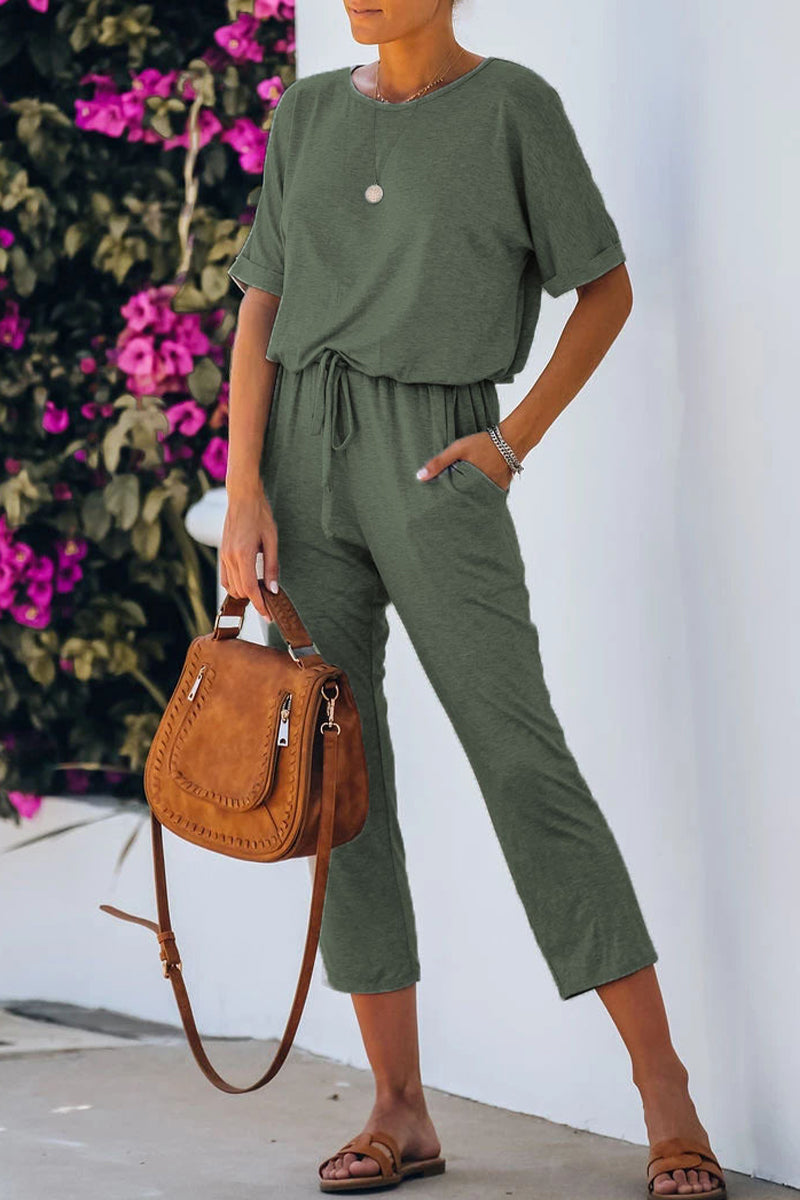 Simplicity Color O Neck Regular Jumpsuits(4 Colors)