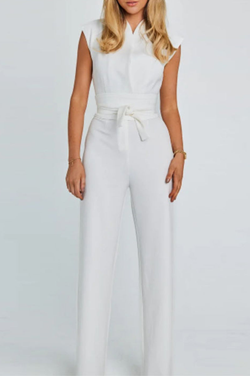Work British Style Color Mandarin Collar Regular Jumpsuits