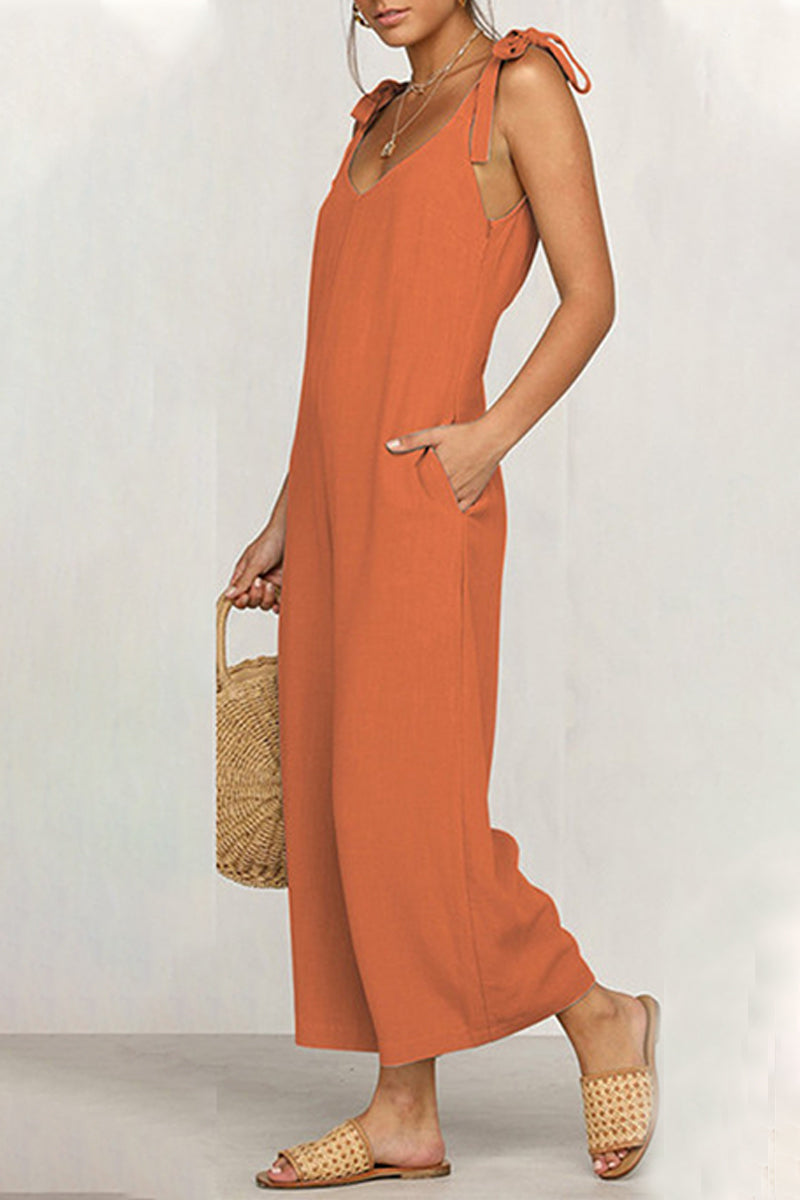 Daily Pocket V Neck Loose Jumpsuits(4 Colors)