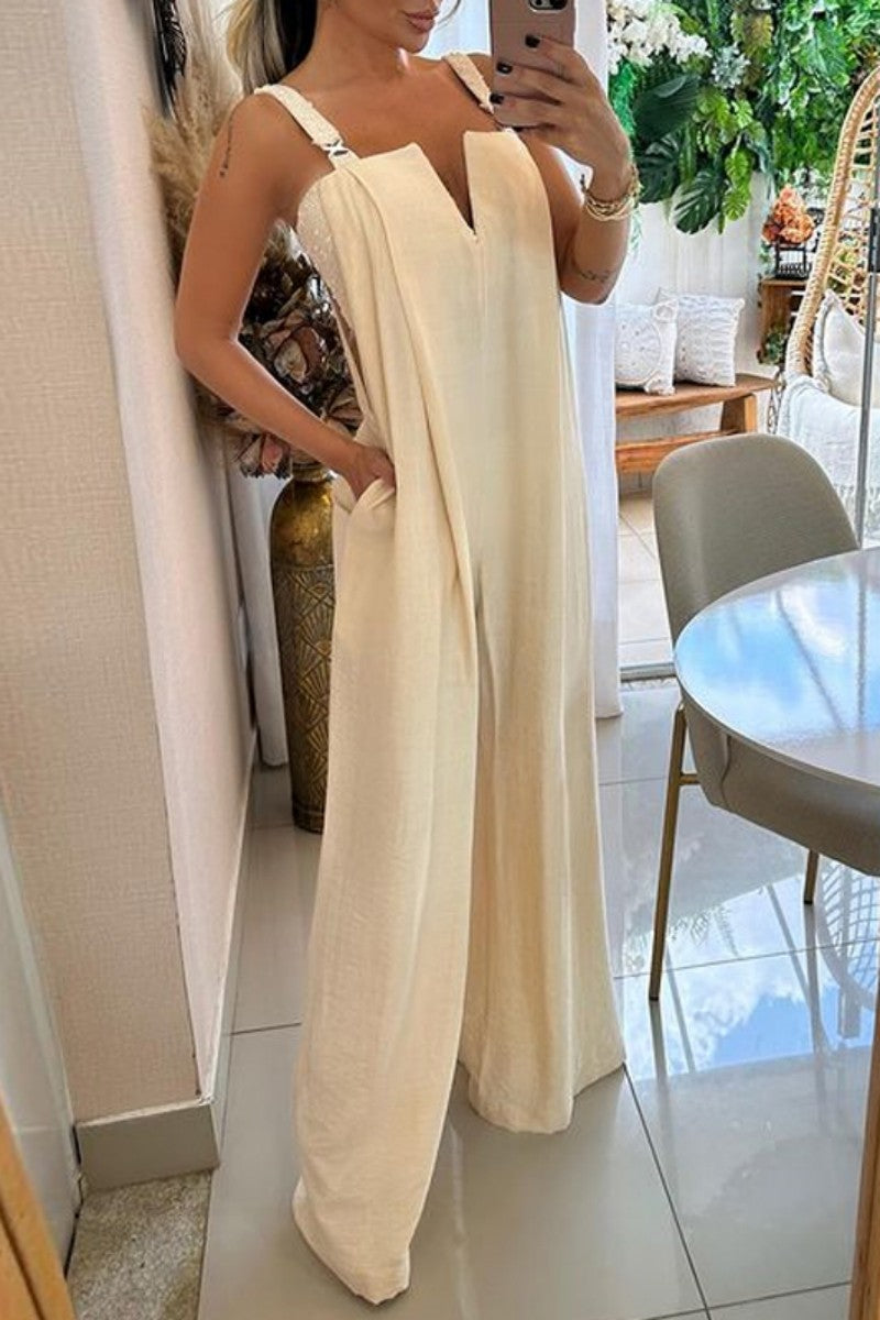 Backless V Neck Regular Jumpsuits
