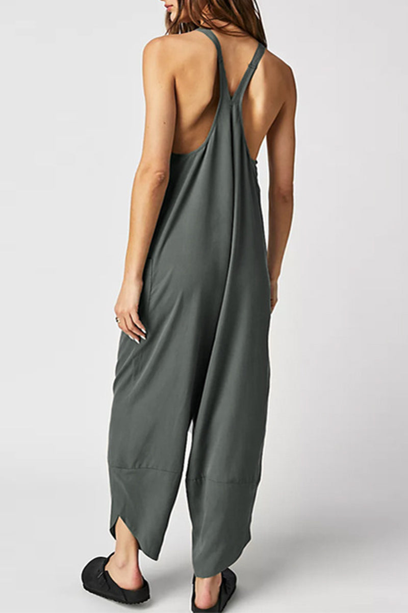 Pocket V Neck Loose Jumpsuits