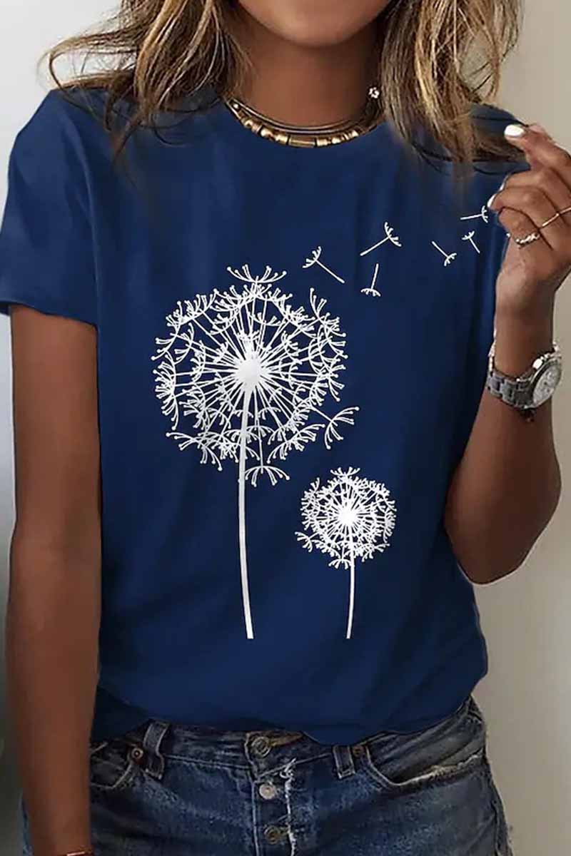 Street Print O Neck T-shirts