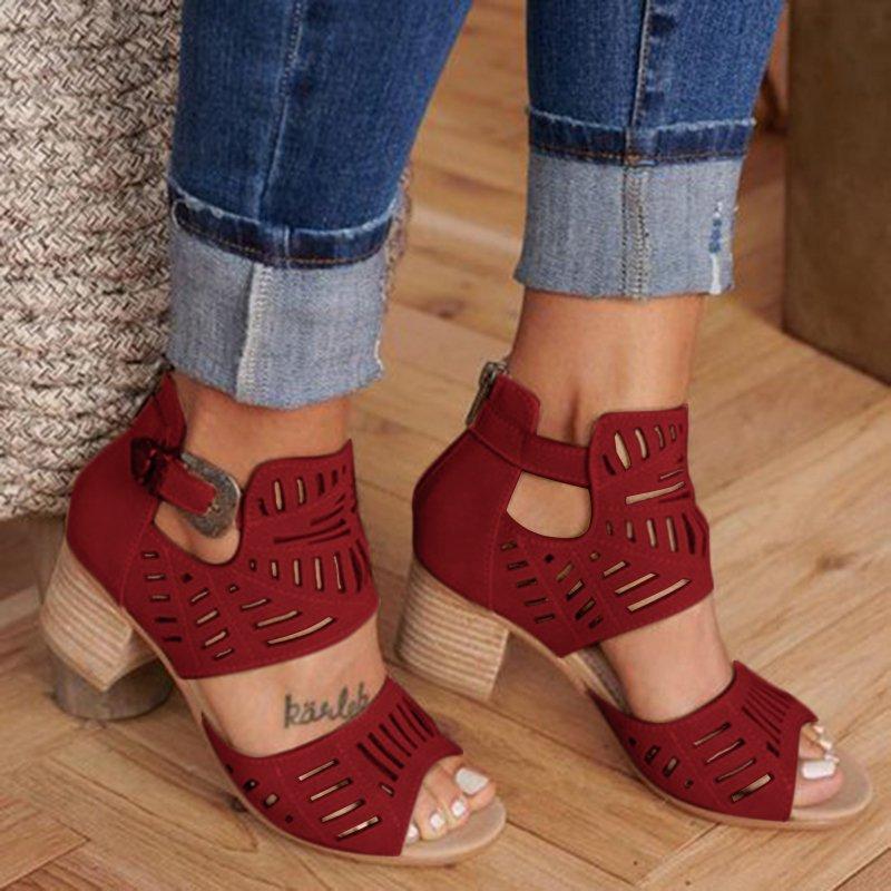 Hollowed Out Patchwork Color Fish Mouth Out Door Wedges Shoes (heel Height 1.97in)