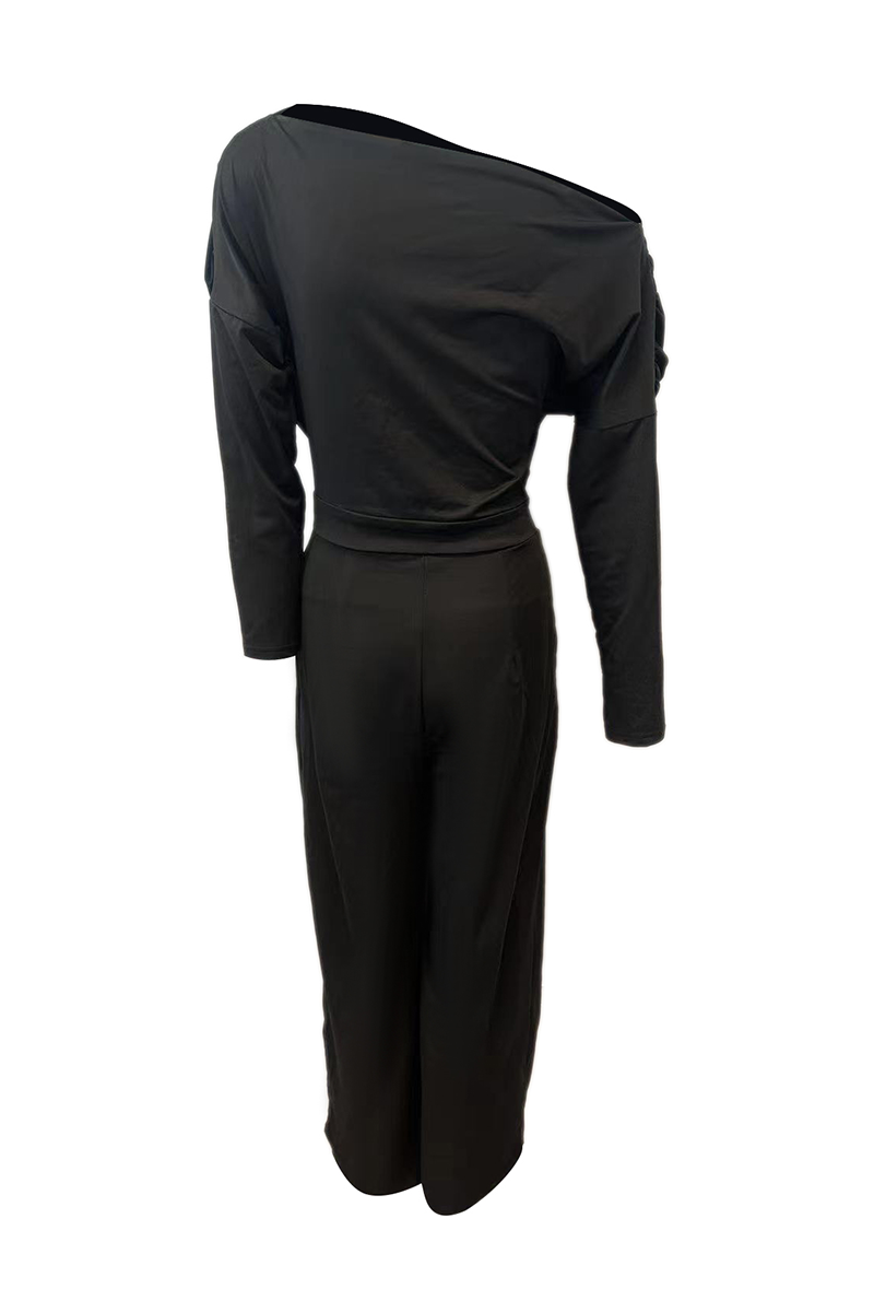 British Style Backless Asymmetrical Oblique Collar Regular Jumpsuits