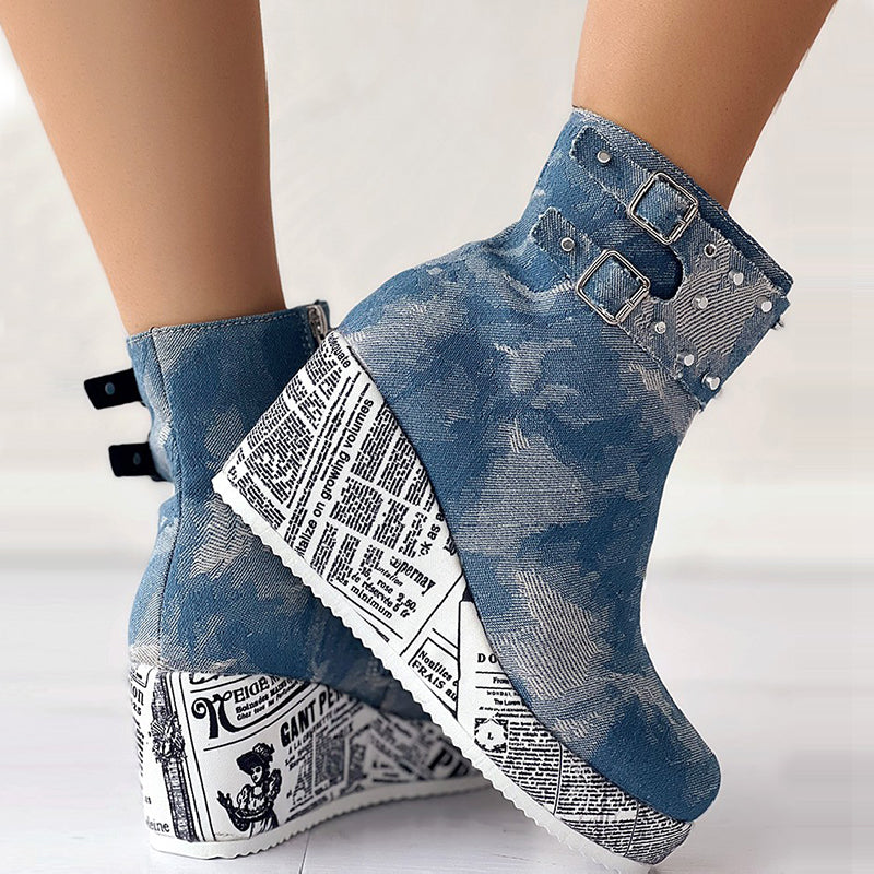 Patchwork Round Out Door Shoes (heel Height 2.75in)