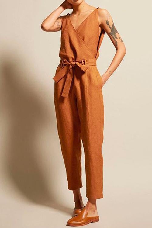 V Neck Sleeveless Wrapped Jumpsuit