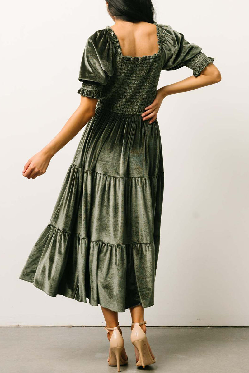 Flounce Fold Square Collar Cake Skirt Dresses